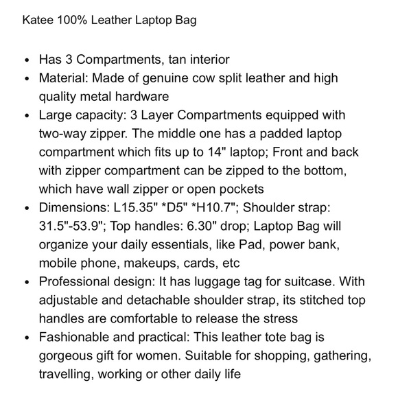 Kattee large black leather briefcase w/ adjustable strap - Picture 13 of 13